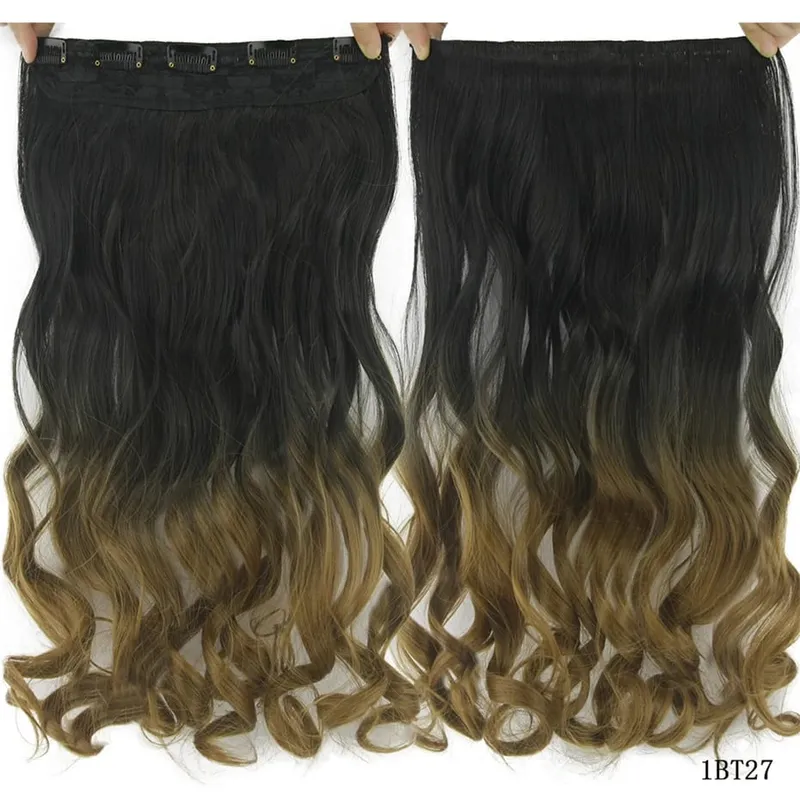 Soowee Lange schwarze bis graue lockige synthetische Haar-Ombre-Haar-Clip-In-Haarverlängerung, gefälschte Clip-Ins-Haarteile für Frauen