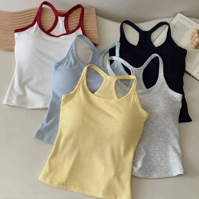 Wide Shoulder Straps Hollow Vest Comfortable H-Shaped Back Breast Small Camisole Slim Design Elastic Thin Tank Tops