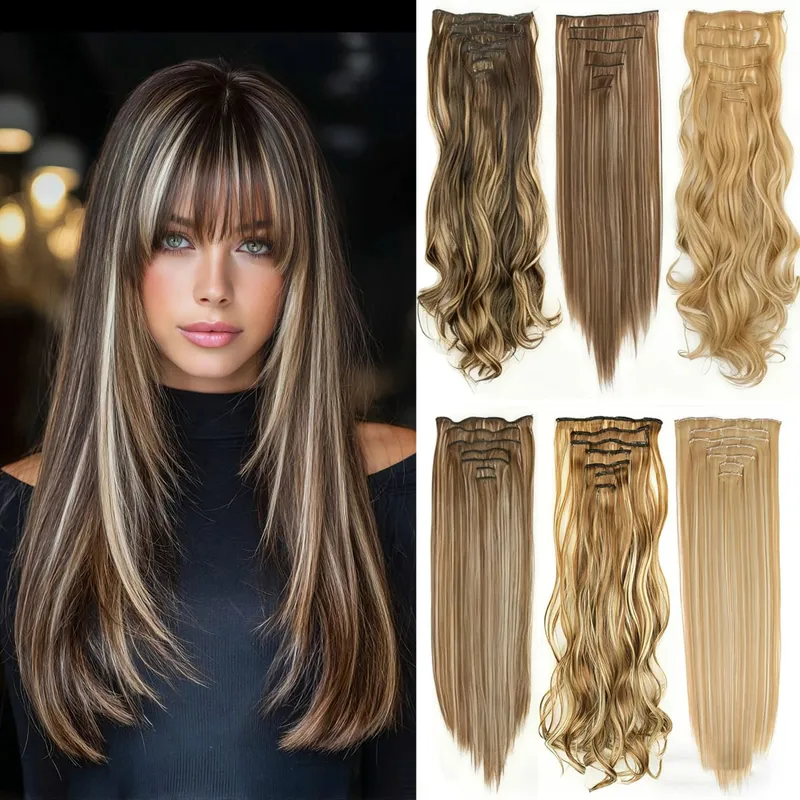 Clips In Hair Extension Long Straight Hair Pieces Clip In Hair Extension 22inches 7pcs/set Synthetic Fake Hair Pieces for Women
