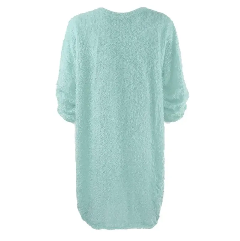 Damski sweter zimowy dzianinowy okrągły dekolt ciepły, długi rękaw O-Neck Casual bluzy sukienka jednolity kolor ponadgabarytowy podstawowy materiał damski
