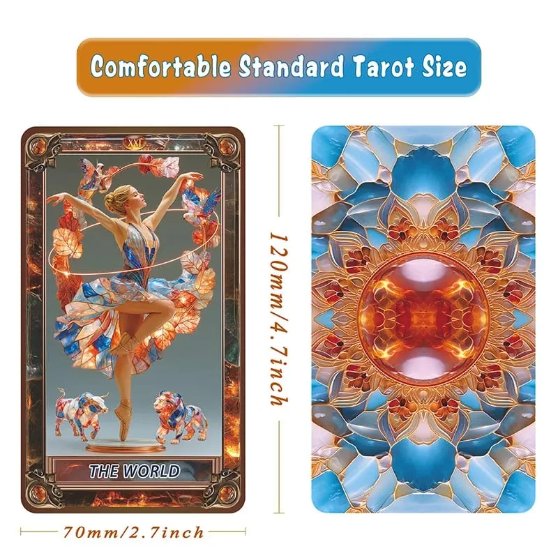 Amber Glass Tarot Cards Deck 78-Card Unique Tarot Deck with Guidebook for Beginners and Experienced Readers Daily Insight Divi