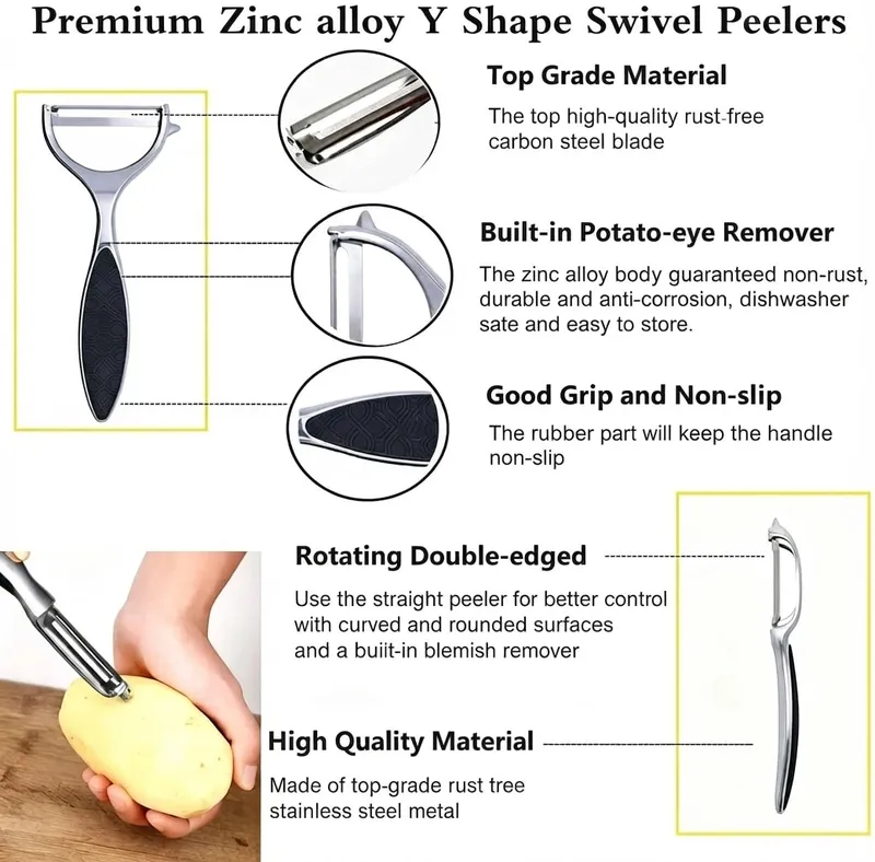 2pcs Vegetable Peeler Set Zinc Alloy Y Shaped I Shaped Peelers for Potatoes Carrots Apples Cucumbers Kitchen Food Prep Tool Use