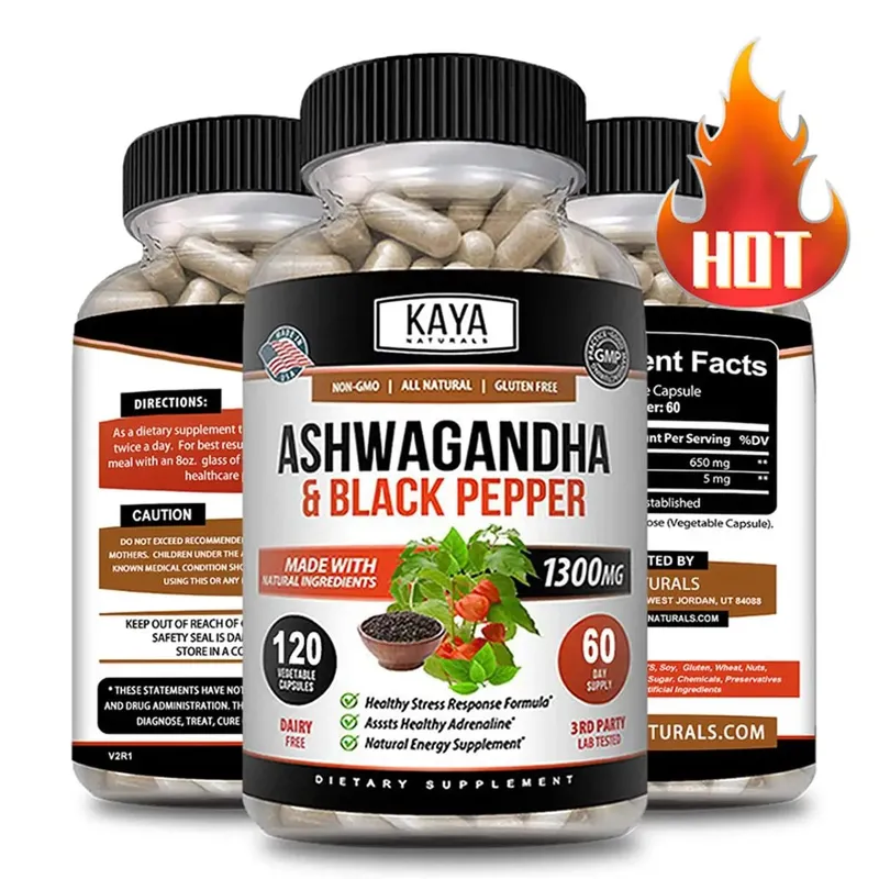 Organic Ashwagandha 1300mg 120 Count Capsules for Stress Relief Anti-Anxiety Mood Support Brain Health