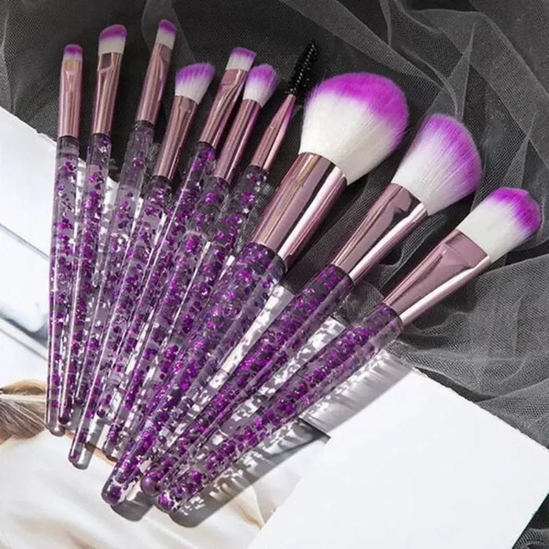 10pcs Pink Makeup Brush Set for Beginners Mini Portable Foundation Eyeshadow Brushes with Crystal Handle Includes Brush Pouch