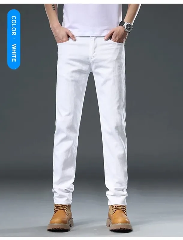 2025 Herfst heren witte slim fit rechte jeans casual stretch denim broek comfortabele mode streetwear mannelijke merkkleding