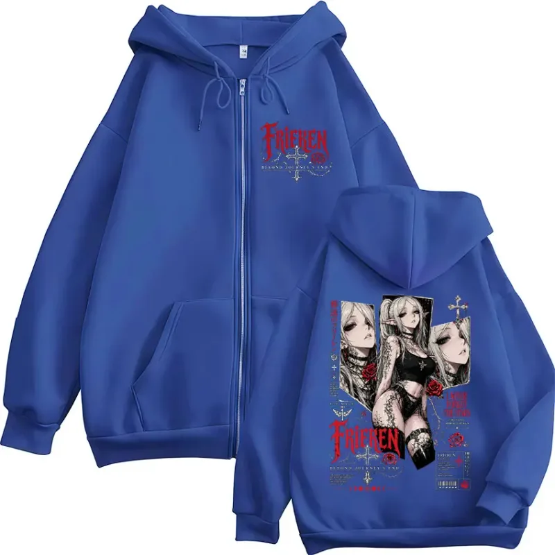 Anime Frieren Beyond Journey's End Zipper Hoodies Men Women Clothing Oversized Fleece Zip Up Hooded Sweatshirts Coats Streetwear
