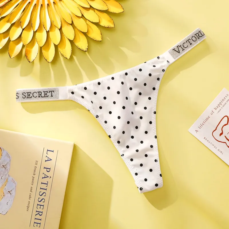 Victoria Secret Set Celana Dalam Nakal Bikini Renda Polka Dot Wanita Pakaian Dalam Hipster Katun Sejuk Thong Hipster Mulus — image 3
