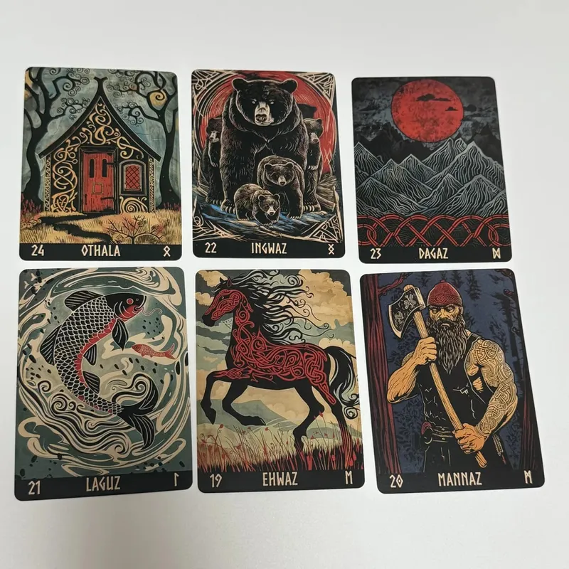 Norveç Gravür Runes Güverte 24 adet İngilizce Versiyon Elder Futhark Runes Oracle güverte