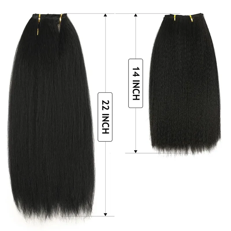 Synthetic Kinky Straight Clip-In Hair Extensions for Women Full Head Yaki Hair Extensions 16 Clips 7 Pcs