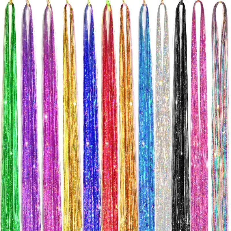 Sparkle Shiny synthetic Hair Tinsel Hair Extensions Dazzles Women Hippie for Braiding Headdress Hair Braiding Tools Long 120cm