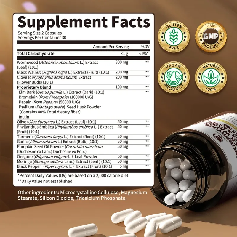 Black Walnut Wormwood Capsules Rapid Gut Cleanse & Digestive Health with Clove Garlic Turmeric 98% Absorption Vegan Gluten-Free