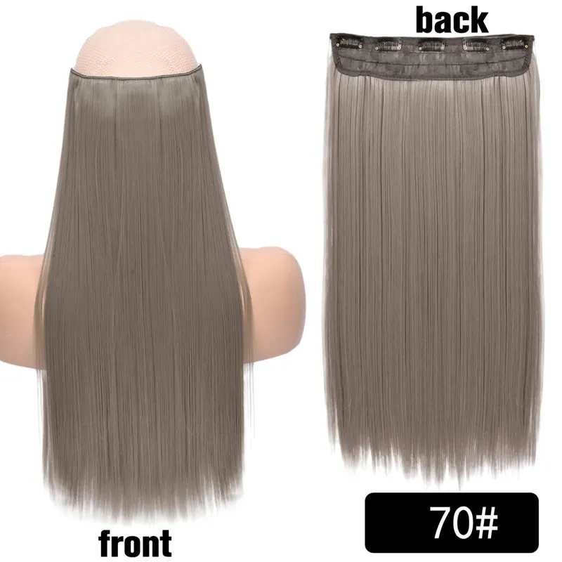 Longo reto encaracolado uma peça 5 clipes clip-in extensões 22 Polegada penteados resistentes ao calor cor mistura loira pedaço de cabelo para mulher