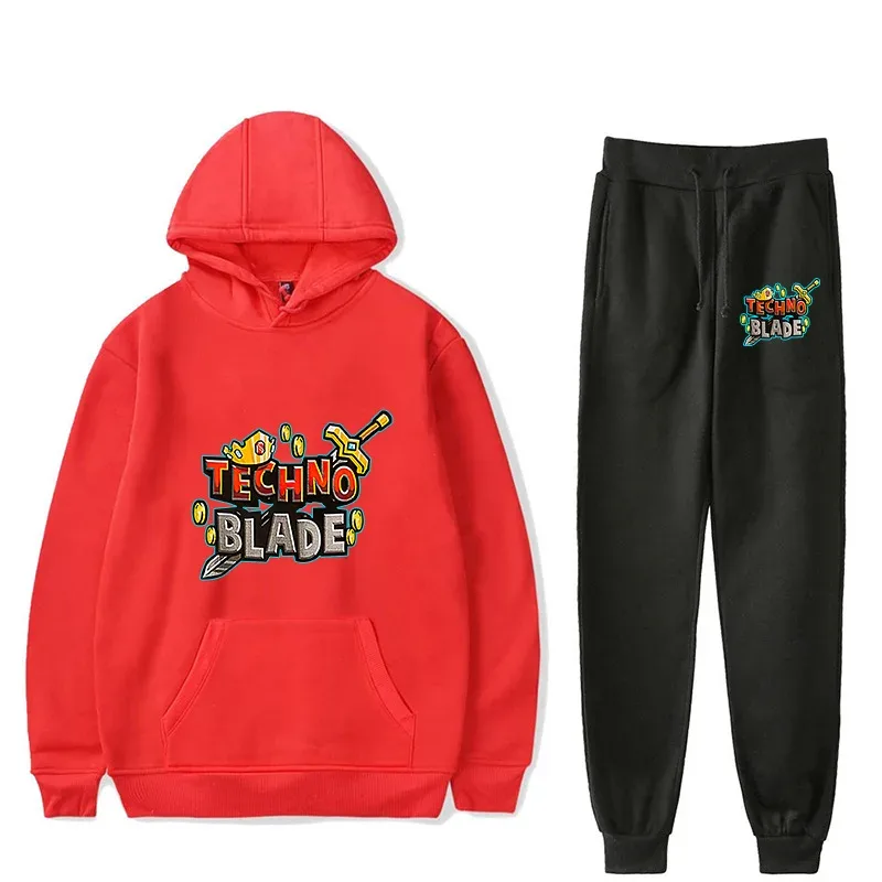 Harajuku Comfortable technoblade Print Sweatshirt Sweatpants Suit Men/Women Hoodies+ Trousers Suit Cute 2 Piece Set Clothes