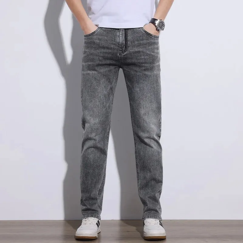 Herrejeans Stretch Slim Regular Fit Grå Lyseblå Mørkeblå Jeans Til mænd Denimbukser Causal Streetwear Herretøj