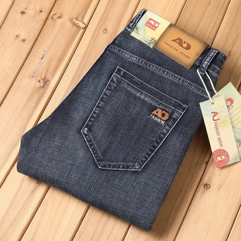 2025 Brand New Men's Slim Thin Jeans Retro Light Blue Cotton Stretch Denim Pants Male Fashion Casual Brand Trousers