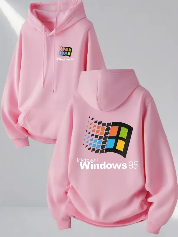 Windows 95 Graphic Vintage for Tech Enthusiasts Casual Streetwear Outfit Print Soft Material Pullover Pattern Hoodie Unisex Top