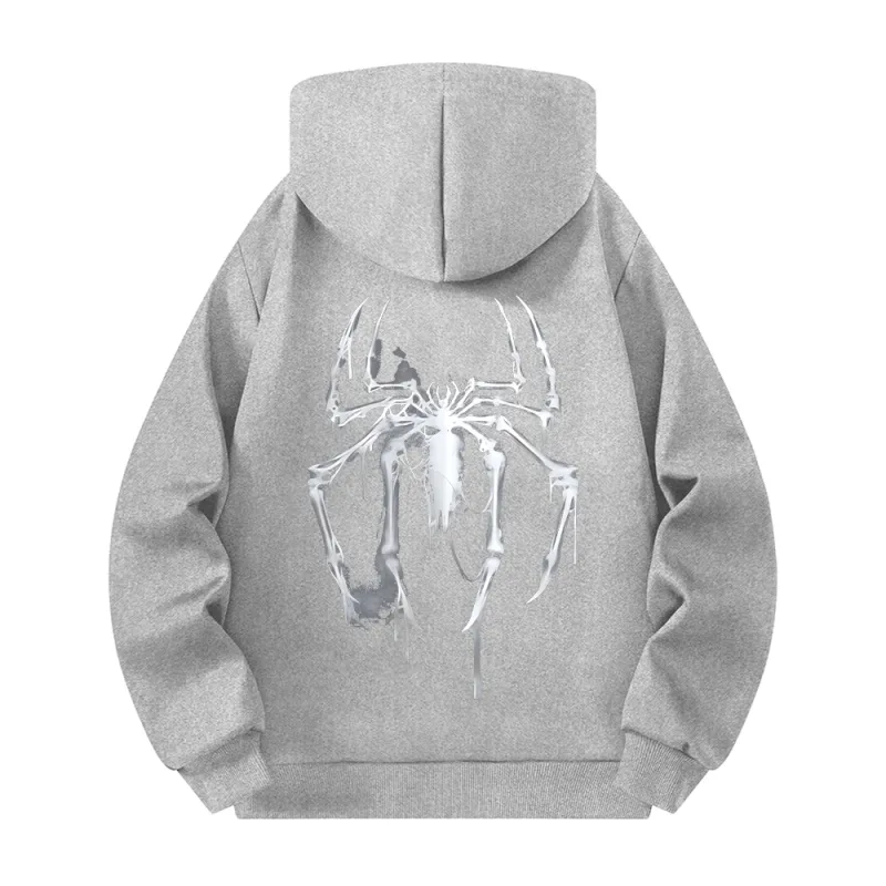 Men's Half Zip Hoodie With Personalized Spider Print Street Style Casual Sweatshirt Autumn And Winter Trendy Fitness Commute Top