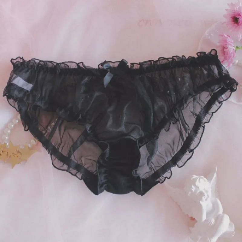 Homens Sissy Malha Chiffon Arco Floral Renda Bolsa Cueca Calcinha Biquíni Breve Calcinha Pura Transparente Sólida Cuecas Masculinas Shorts