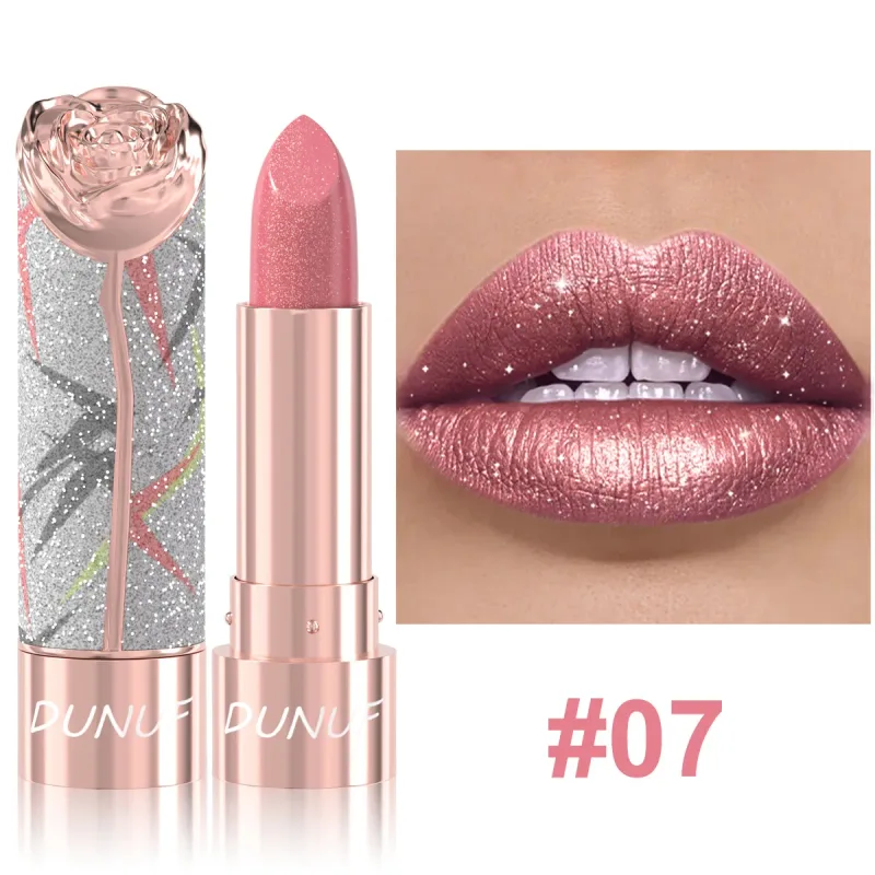 7 colores brillo dorado lápiz labial metálico brillo perla labios reluciente maquillaje alto pigmento terciopelo mate lápiz labial de larga duración