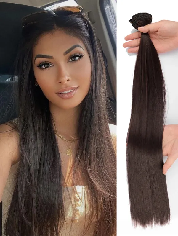 Clip in Hair Extensions 22 Inch Brown Mix Blonde Long Hair Extensions Clip Ins 7PCS Soft Synthetic Hairpieces for Women