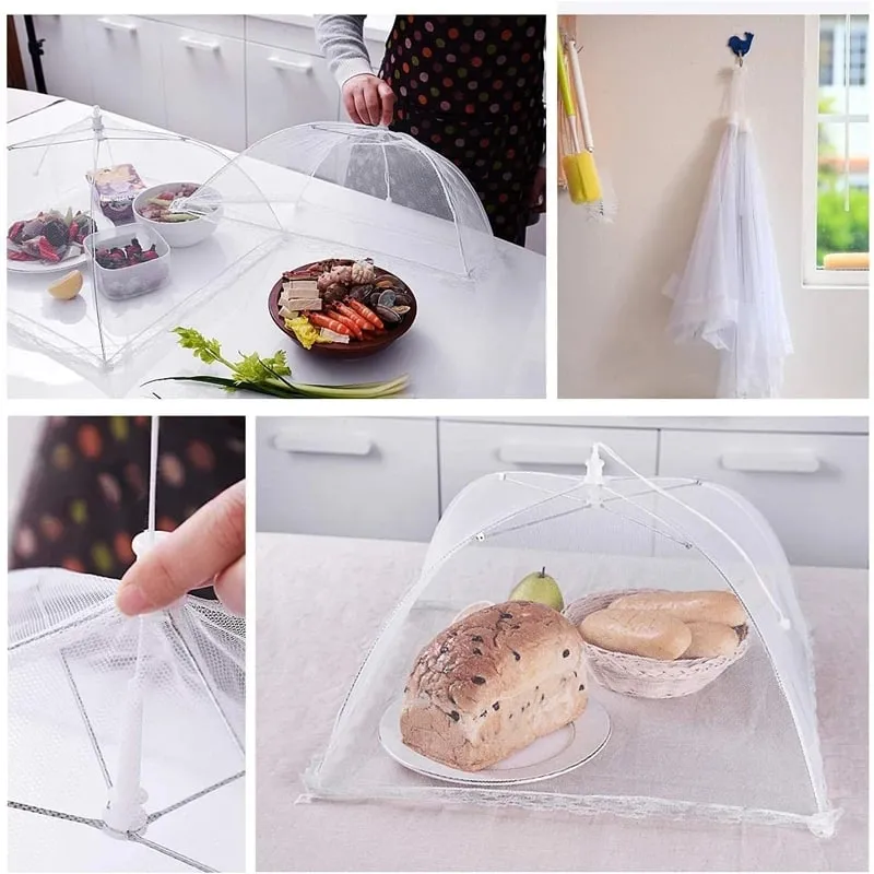 Large pop-up white mesh food cover tent - foldable and washable suitable for outdoor picnics barbecues and parties
