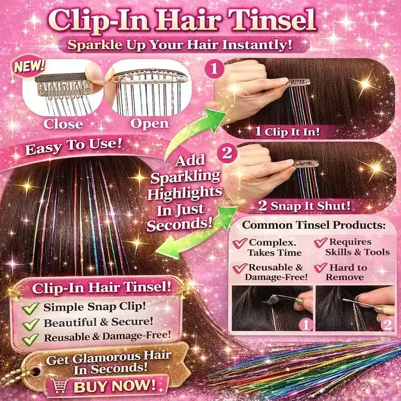 Hair Tinsel 12pcs Shiny Hair Metal Ribbon Clip Wig Piece Glitter Ribbon In Hair Party Focus Delicate Eye-Catching Gift Synthetic
