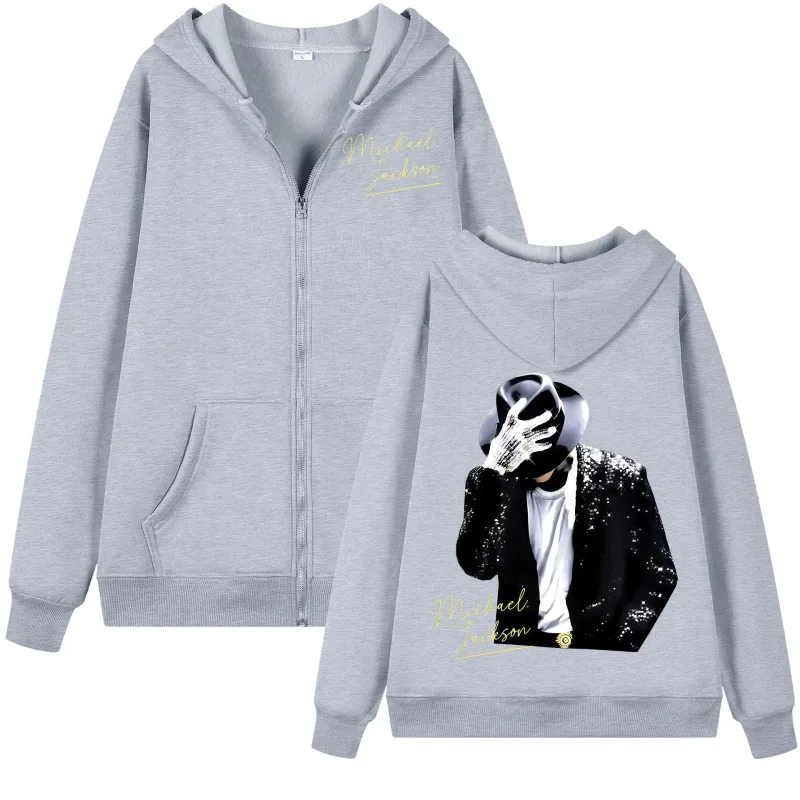 Singer Michael Jackson Double Sided Print Zipper Hoodie 90's Fashion Rock Zip Up Pullovers Men Women Casual Fleece Sweatshirts