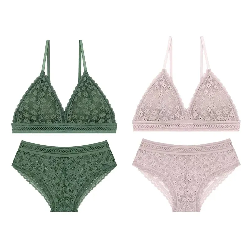 2PCS Sexy Lace Bra and Panty Set Push Up Seamless Bras Mid Waist Briefs Underwear Sets Sexy Underwear for Women