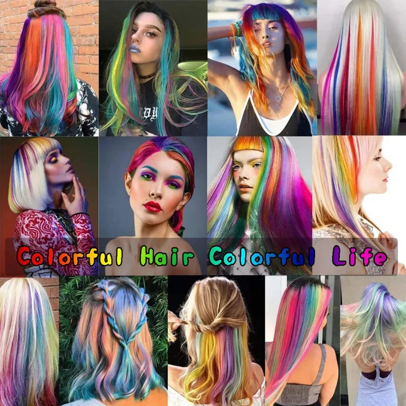 Colorful Clip in Synthetic Hair Extensions Party Highlights Rainbow Long Straight Hairpieces Colored Hair Extensions for Cosplay