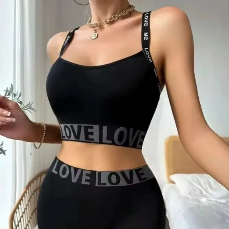 Women's Alphabet Sportswear Lingerie Set Camisole Vest Beautiful Back Outdoor Fitness Suit Women's Bra Set