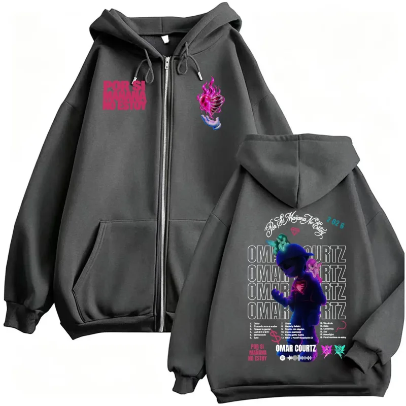 Omar Courtz Por Si Manana No Estoy 2026 Tour Zip Up Hoodies Men's Casual Fleece Sweatshirt Jacket Coats Bodywarmer Zipper Hooded