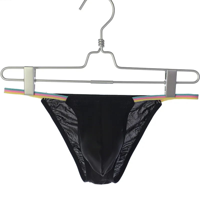 Men Low Waist Panties Bikini Underwear Ice Silk Wet Translucent U Convex Pouch Lingerie Underpants Thin High Fork String Homme