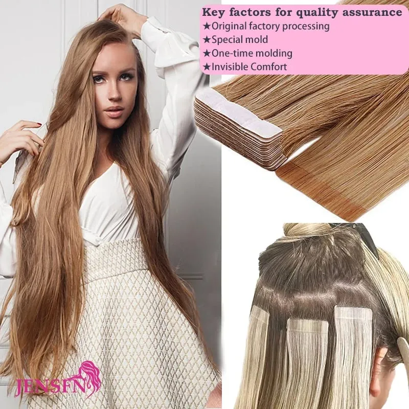 High Quality Tape In Hair Extensions 100% Remy Really Human Hair Brown Blonde Straight Seamless PU Skin Tape Ins Womem
