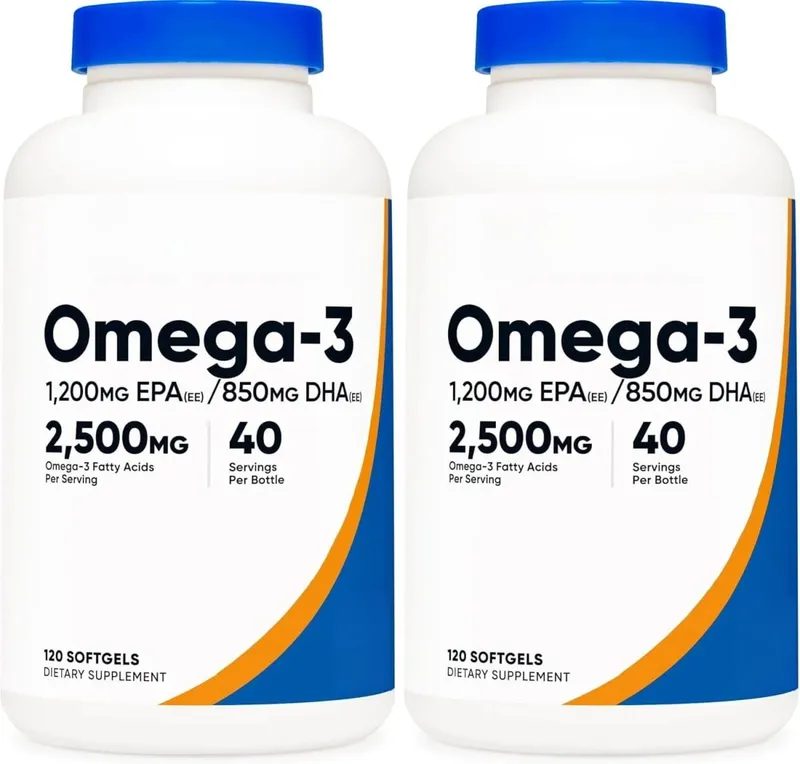 Omega-3 Fish Oil 2500mg Softgels with EPA 1200mg & DHA 850mg High Potency Daily Wellness Support Non-GMO 120 Count