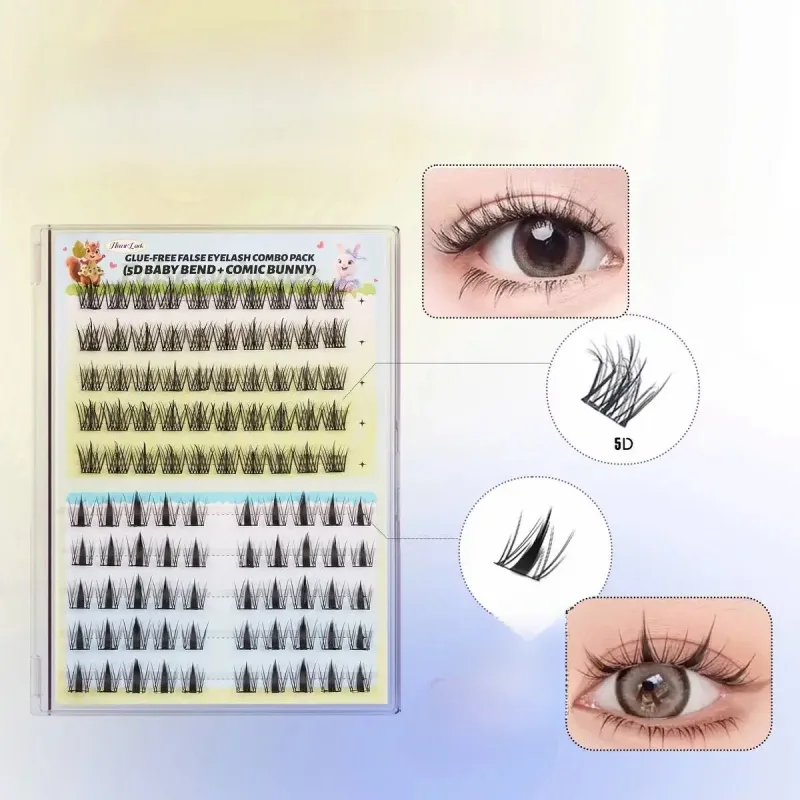 Self Adhesive Lash Clusters Combo Pack 10 Rows No Glue False Eyelashes Puppy Fox Eye Wispy Segmented Lashes for Daily Makeup