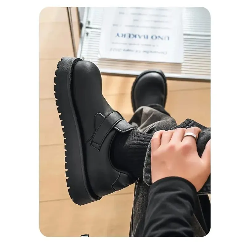2026 New Men Fashion Chunky Platform Derby Shoes Black Anti‑Slip Height Increasing Buckle Strap Big Toe Casual Sneakers
