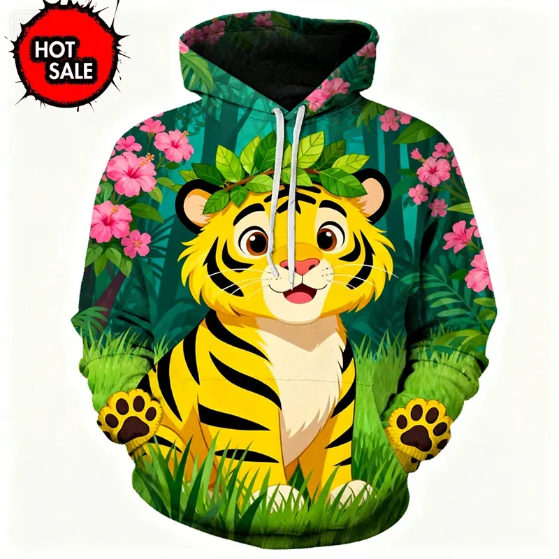 Fashion Animal Tiger Wolf 3D Printed Hoodies For Man Women Hooded Oversized New In Jackets Sweatshirts Man Tracksuit Coat Tops