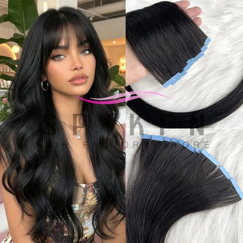 Mini Tape In Human Hair Extensions 12"-20" Machine Remy Skin Weft Adhesive Tape Hair Natural Black Tape Ons 10pcs for Women
