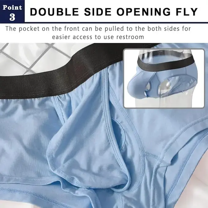 Men's Bamboo Fiber Boxer Shorts Fly Pouch Front Open Breathable Bulge Underwear Separated Pouch Trunks Dual Pouch Underpant