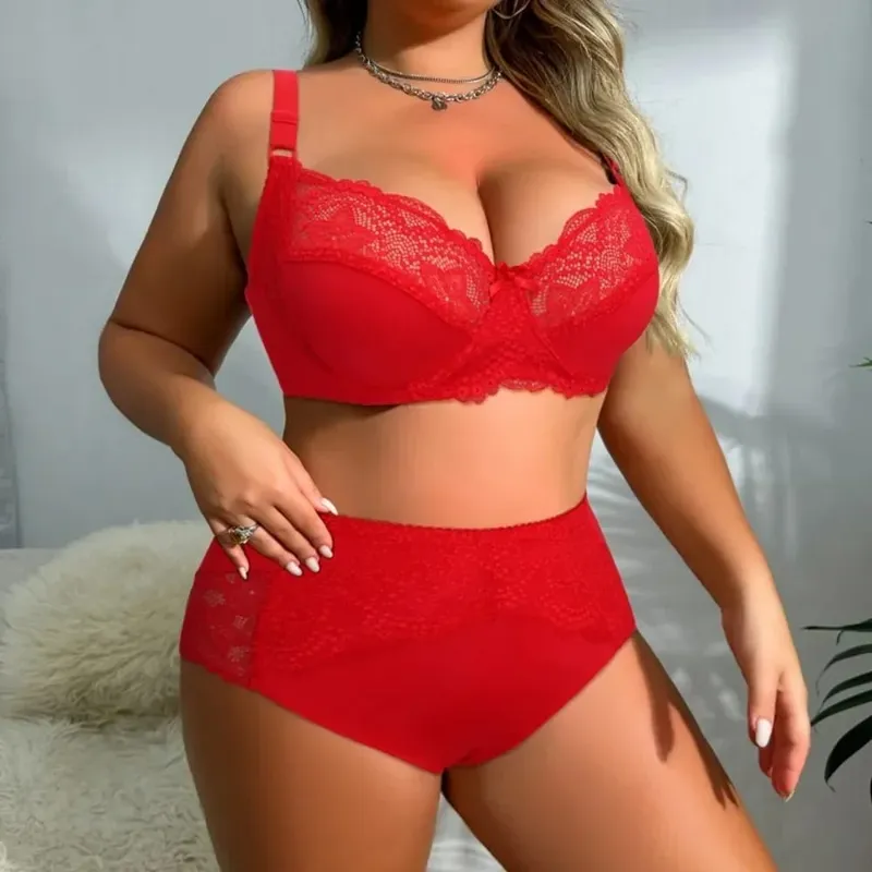 Lightweight Lace Underwire Bra Set for Plus Size Women Thin Cup Lingerie with Panties Comfortable Lift Daily Wear