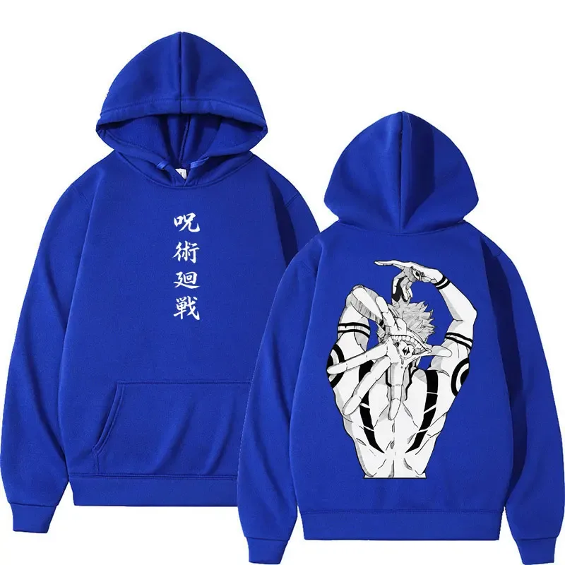 Anime Jujutsu Kaisen Sukuna Print Hoodies Harajuku Vintage Manga Men's Pullover Oversized Fleece Casual Cosplay Hoody Sweatshirt