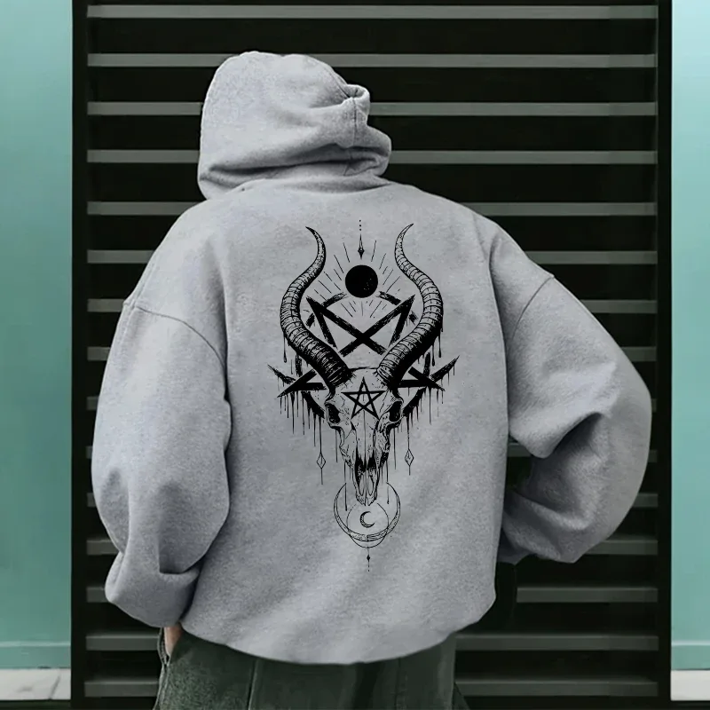 Autumn Winter Male Top Casual Pullover 666 & Inverted Cross Men's Gothic Hoodies Demonic Horror Face Print Sweatshirt Streetwear