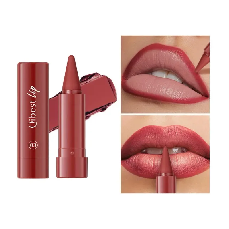 Lipstik Matte Tahan Air Liner 2-In-1 Pensil Pigmentasi Tinggi Warna Bibir Formula Pelembab Halus Lipstik Gradien Alami