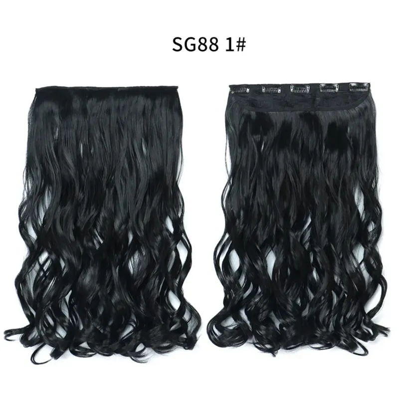 Longo reto encaracolado uma peça 5 clipes clip-in extensões 22 Polegada penteados resistentes ao calor cor mistura loira pedaço de cabelo para mulher