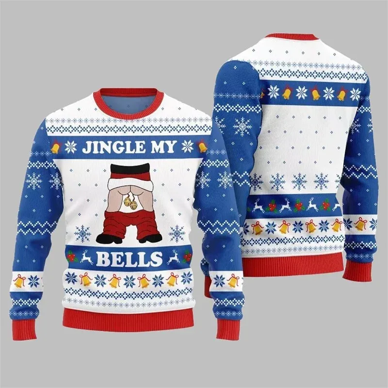 Jingle My Bells Ugly Christmas Sweater For Men Beer Party Print Santa Claus Pullover Sweatshirt Snowman Alpaca Pattern Sweater