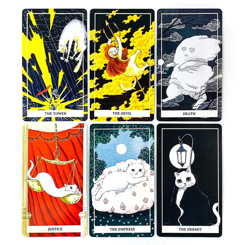 New White Cat Tarot Deck A 78 Cat-Themed Edition Borad Game For Cat Lovers Great For Divination Meditation & Party Games
