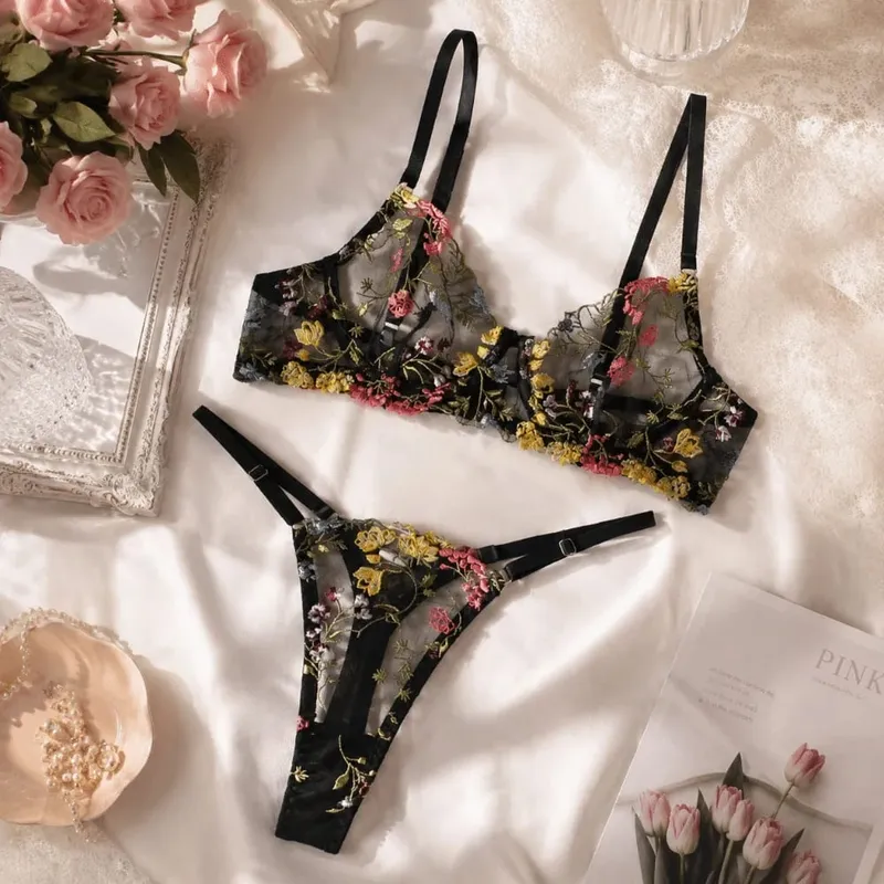 Bohemia Transparent Lingerie Set Ultra-thin Push Up Panties Bra Set Elegant Bra Suit Valentine's Day