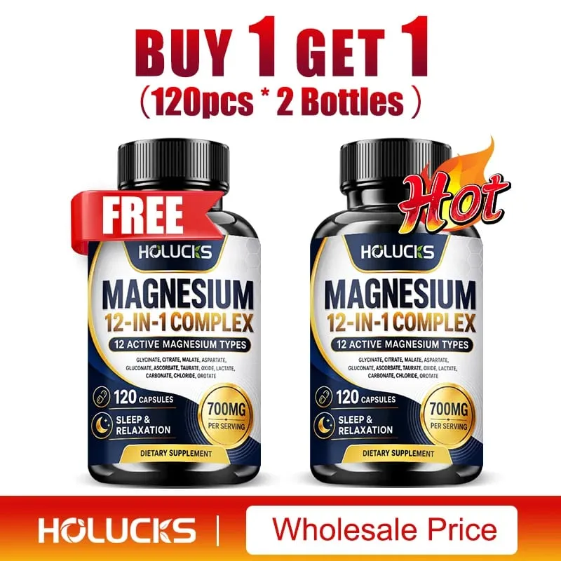 Magnesium 12-IN-1 Complex Capsules - Bone & Heart Health Supplement Sleep Support Muscle Relaxation Stress & Anxiety Relief