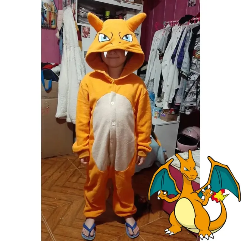 Charizard Costume For Boy Girl Mega Cosplay Halloween Pokekmo Suit Anime Kigurumis Button Onesie Dragon Outfit With Wings