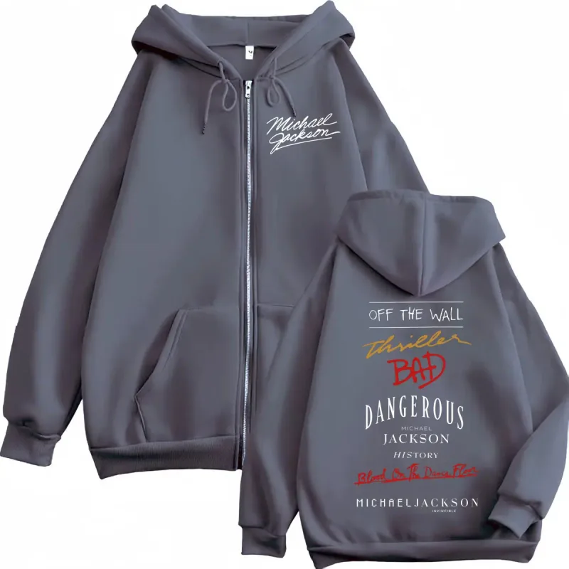 90's Rock Singer Michael Jackson Album Print Zipper Hoodie High Quality Fashion Zip Up Pullovers Men Women Oversized Sweatshirts